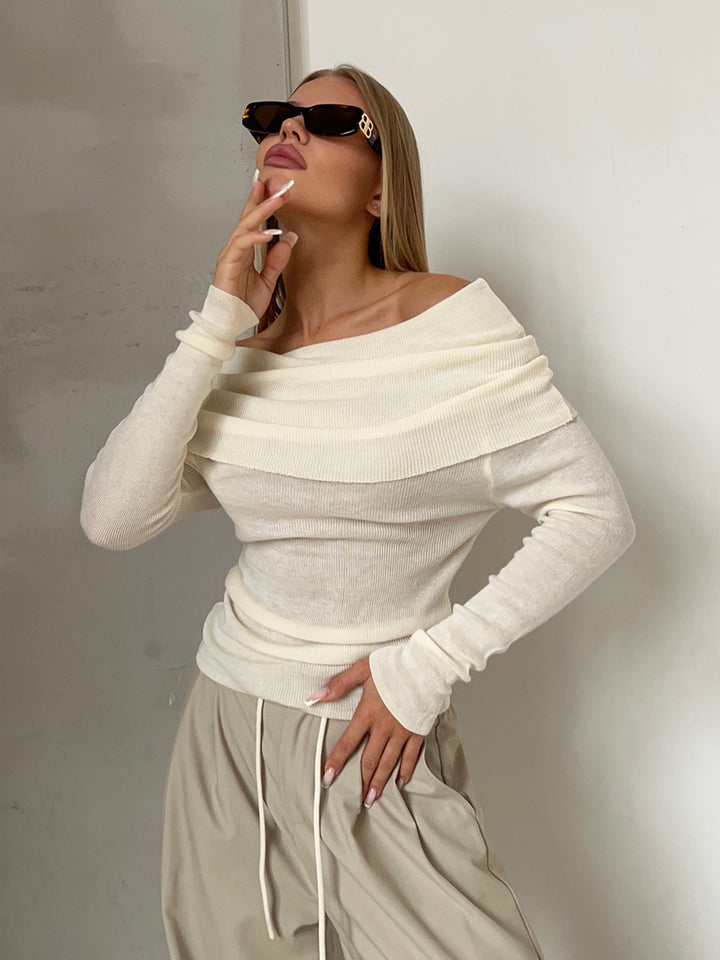 Dame Elegant Off-Shoulder Langærmet Top med fin Ribstrik Stilla
