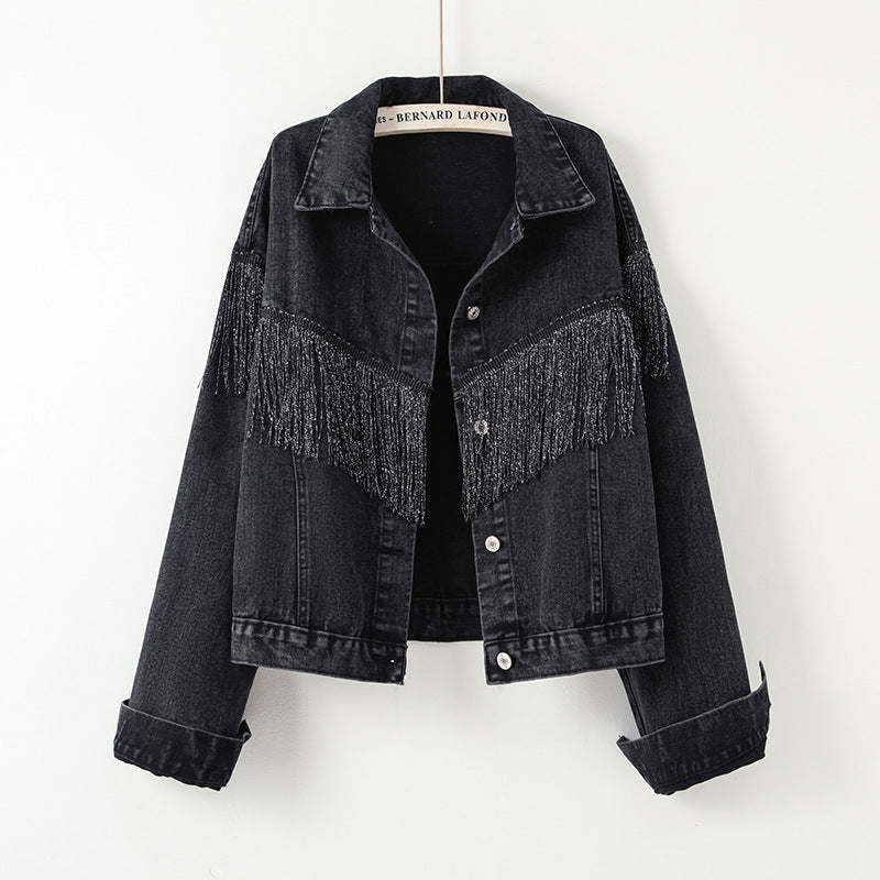 Kvindernes denimjakke med frynset design Stilla