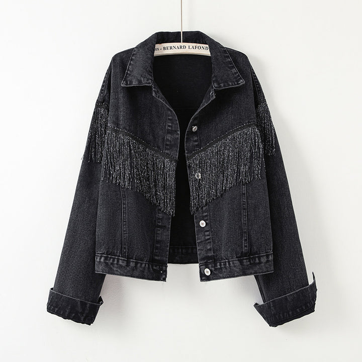Kvindernes denimjakke med frynset design Stilla