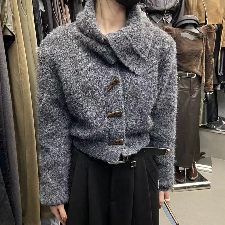 Kvinders cardigan med stilfuld krave og dekorative knapper Stilla