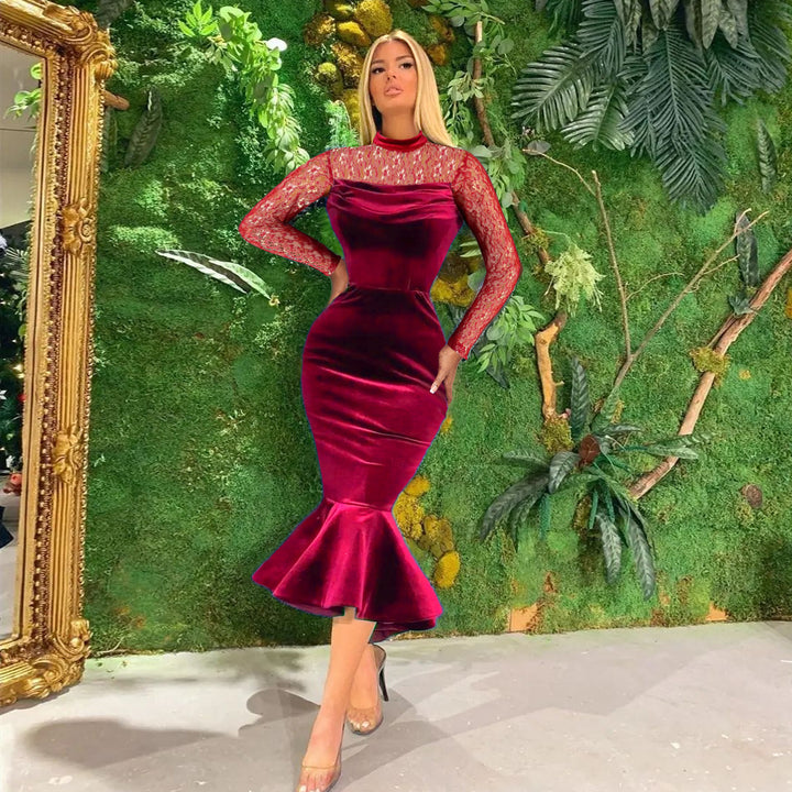Dame Elegant Fit-and-Flare Kjole med Spidsærmer Skovae