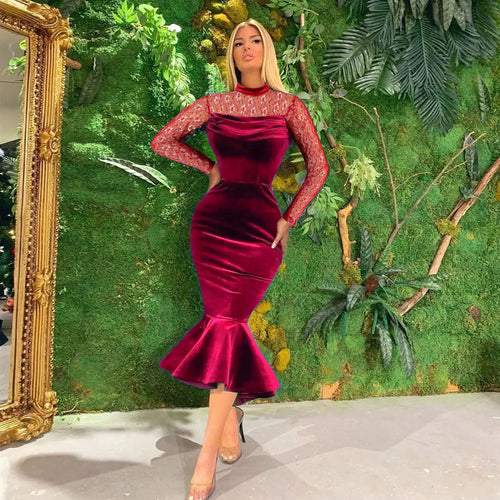 Dame Elegant Fit-and-Flare Kjole med Spidsærmer Skovae