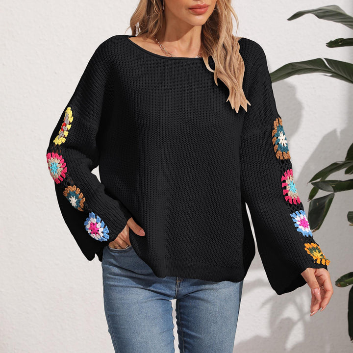 Dame Loose Strikpullover med farverige Broderier Stilla