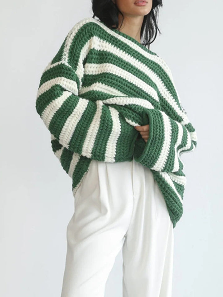 Kvinders strikket oversized sweater med bred stribemønster Stilla