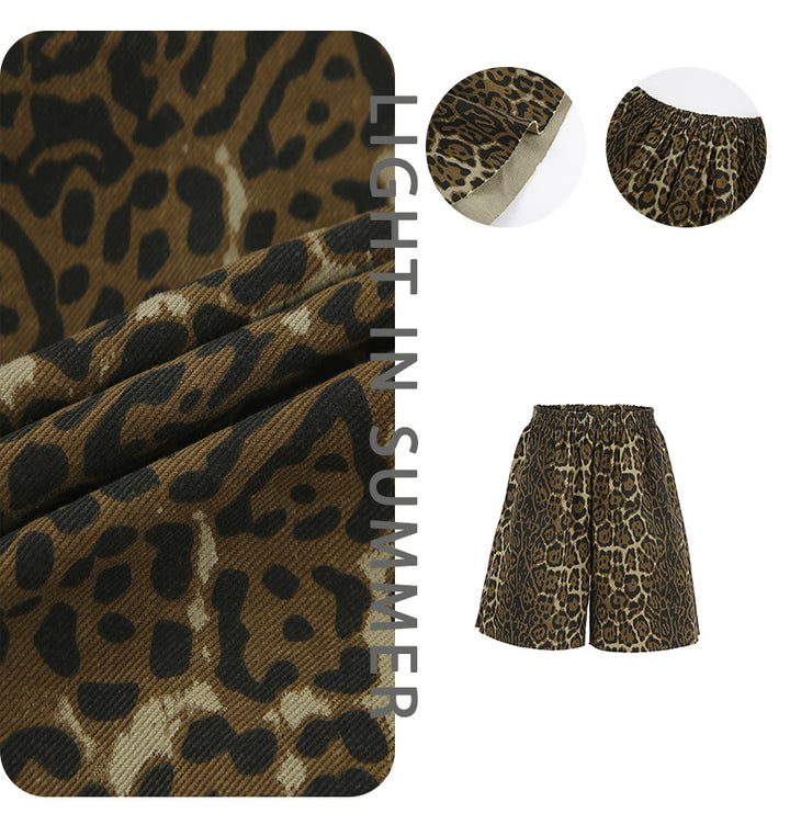 Dame fritidsbukser i leopardmønster med elastisk talje og blødt stof Stilla