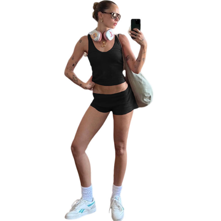 Dame tanktop med matchende shorts i det komfortable strækmateriale Stilla