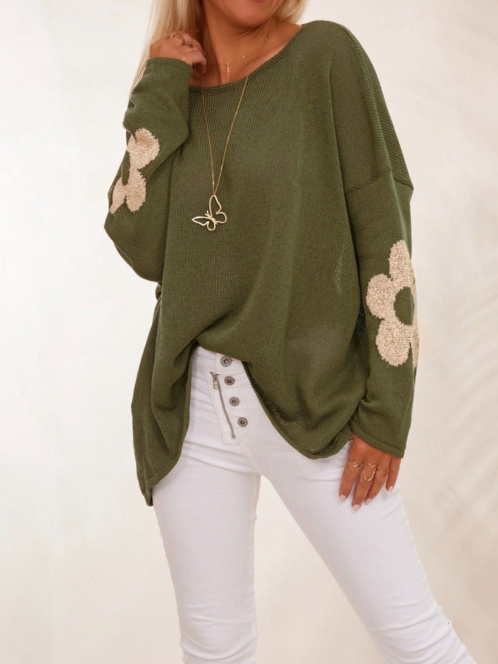 Dames modet strikket sweater med blomster applikationer Stilla
