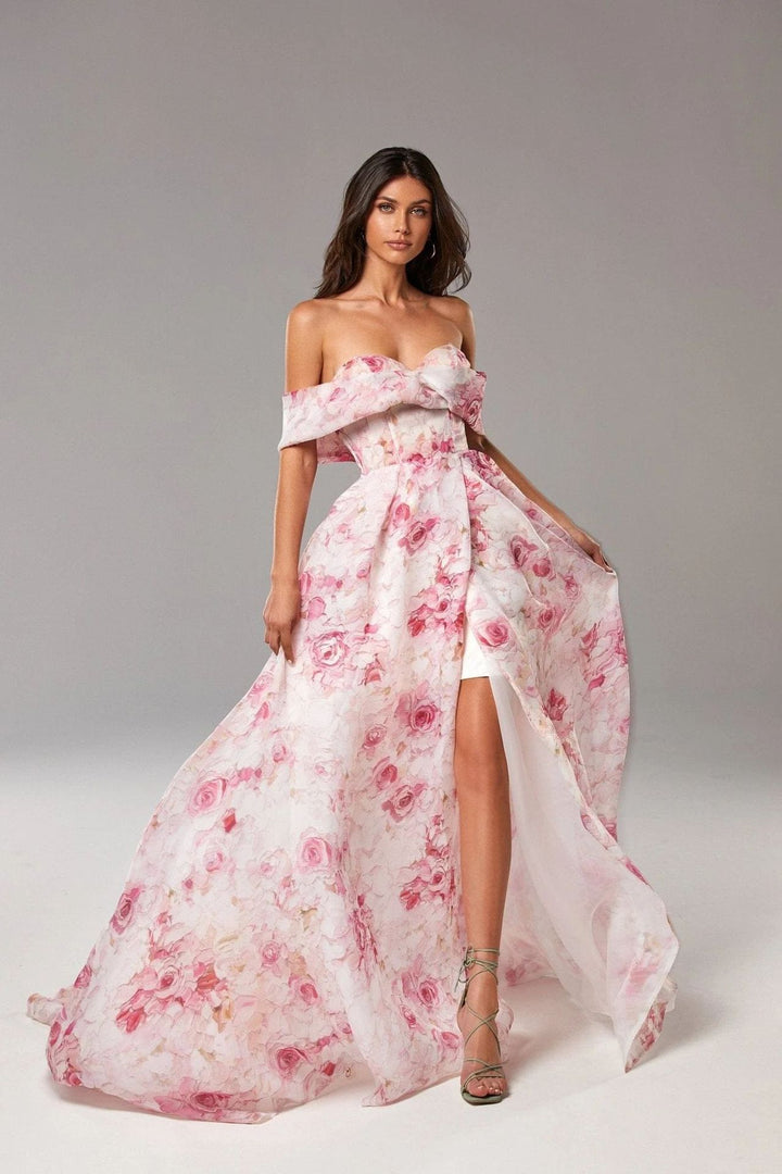 Kvinders maxikjole med off-shoulder design og blomsterprint Skovae