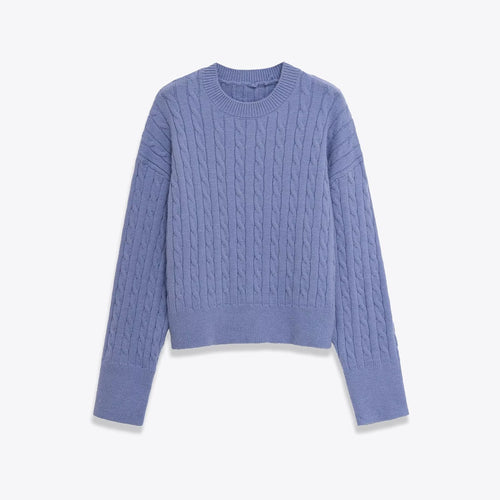 Dame moderner strikpullover med fletmønster Stilla