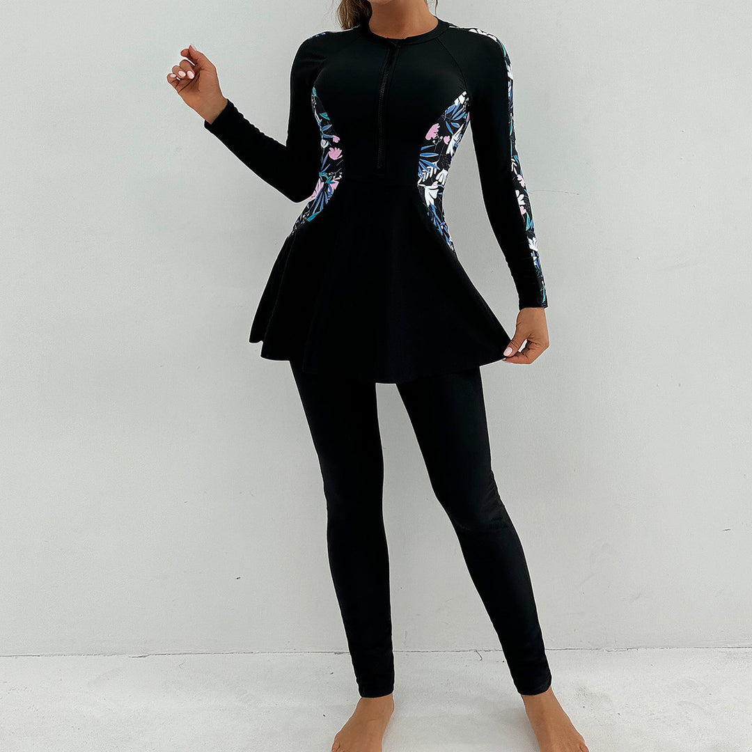 Damer Sporty Langærmet Skimmedragt med flatterende Skirt Skovae