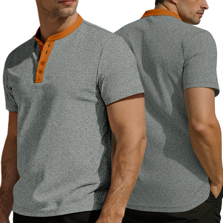 Herrer nan slankt kortærmet Henley polo skjorte med mandarin krave og fin jacquard struktur Skovae