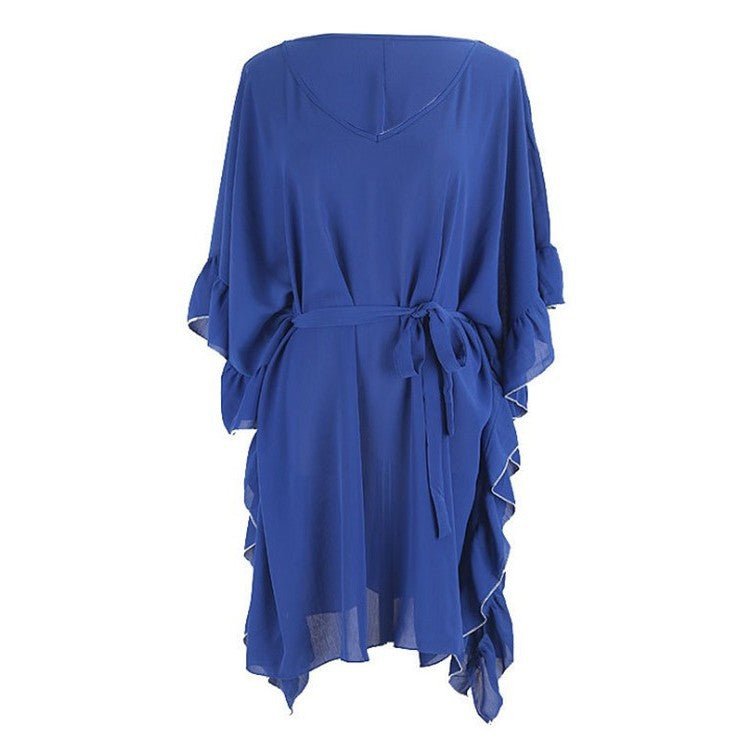 Dame flydende strandkimono med asymmetrisk flæser Stilla