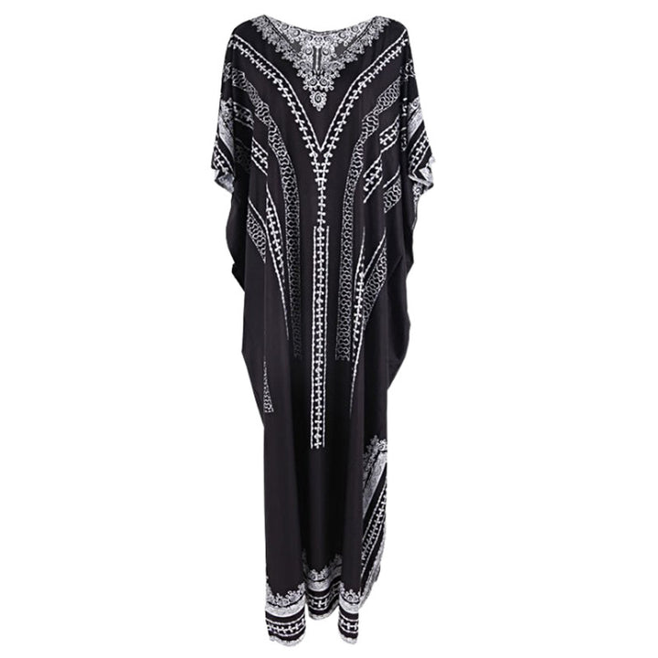 Dame Kaftan med kunstnerisk etnomønster og brede ærmer Stilla