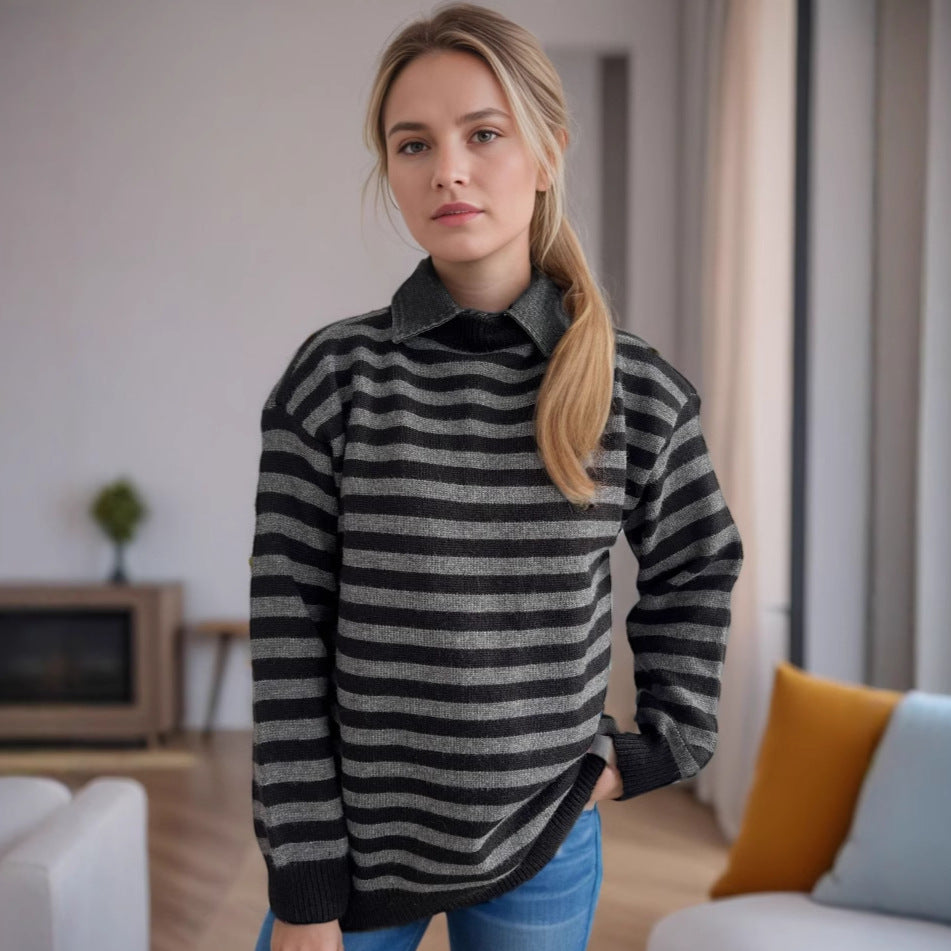 Kvinders oversized sweater med moderigtigt stribemønster og afslappet pasform Stilla