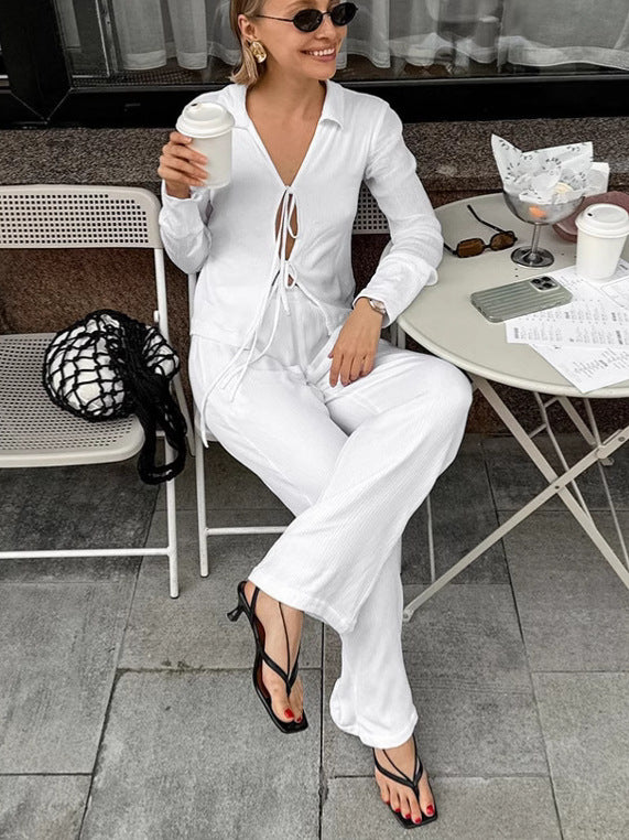 Dame luftig sæt bestående af cropped bluse og løstsiddende bukser Stilla