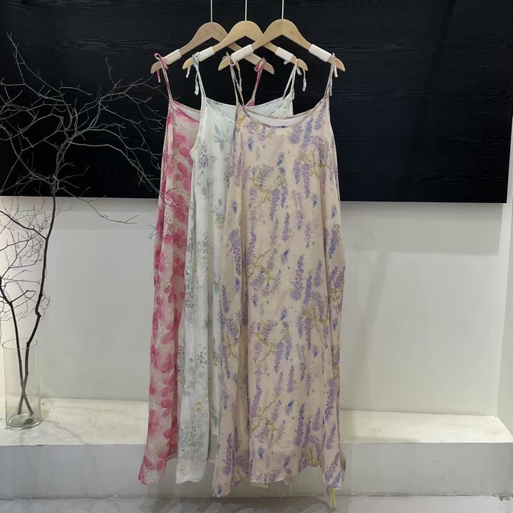 Dame Floral Print Maxi Kjole med justerbare Spaghetti- stropper Stilla