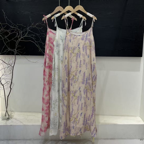 Dame Floral Print Maxi Kjole med justerbare Spaghetti- stropper Stilla