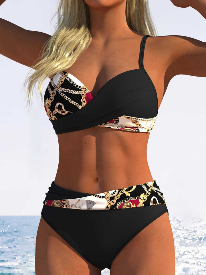 Dame Bikini-Sæt med blomster-wrap-mønster og behagelige high-waist-trusser Skovae