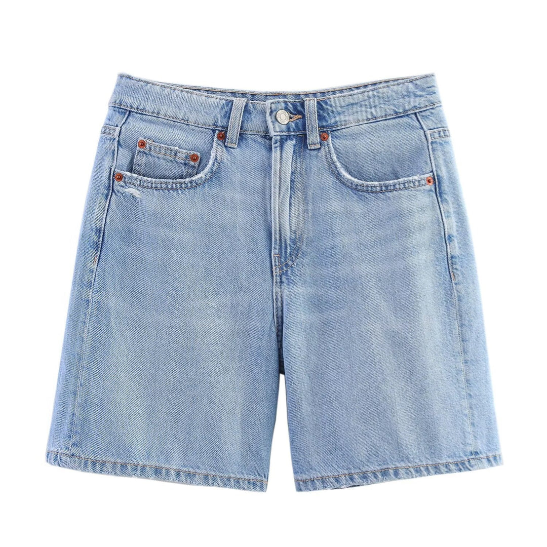 Dame denim shorts i afslappet snit med høj talje og praktiske lommer Skovae