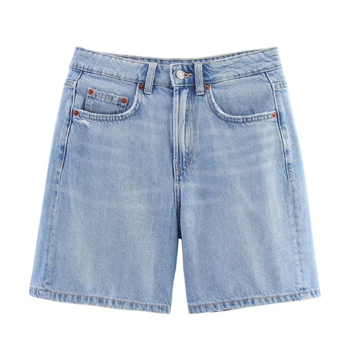 Dame denim shorts i afslappet snit med høj talje og praktiske lommer Skovae