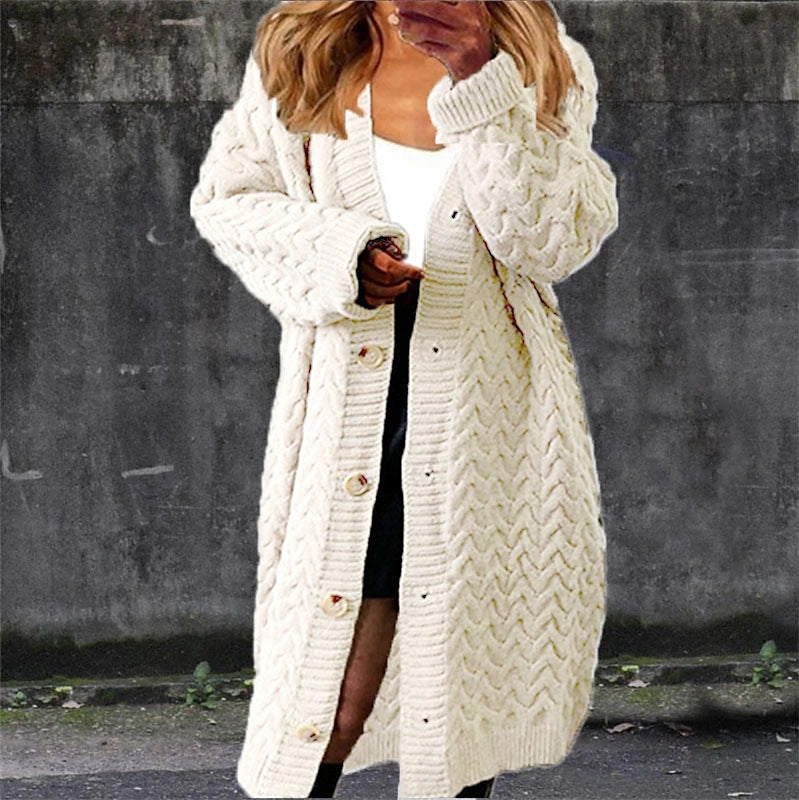 Kvindernes chunky strik cardigan med tekstureret kabeldesign og praktiske lommer Stilla