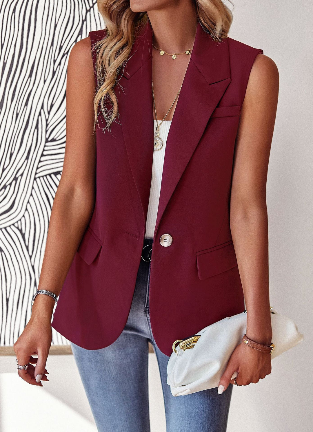 Dame Casual Blazer Uden Ærmer med Taljeret Snit og Elegante Lommer Skovae