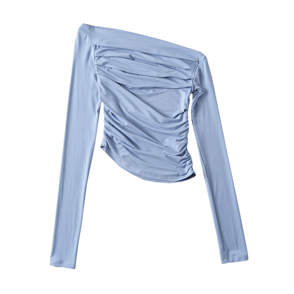 Dame asymmetrisk, ruched overdel med langærmet og elegant design Stilla