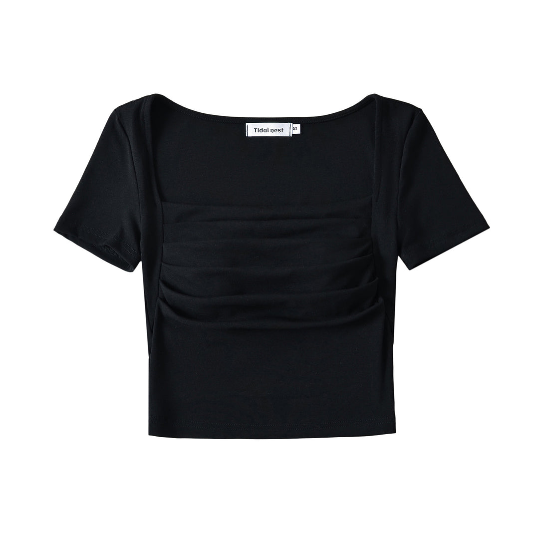 Dame Kortærmet Crop-Top med raffineret Drapée-design Stilla