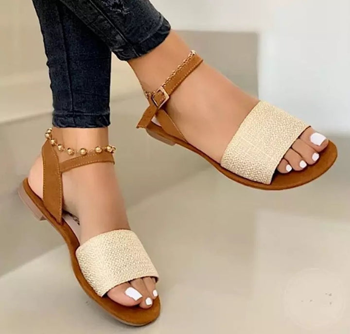 Dame nan flade sandal med bred strassbånd og justerbar ankelrem Skovae