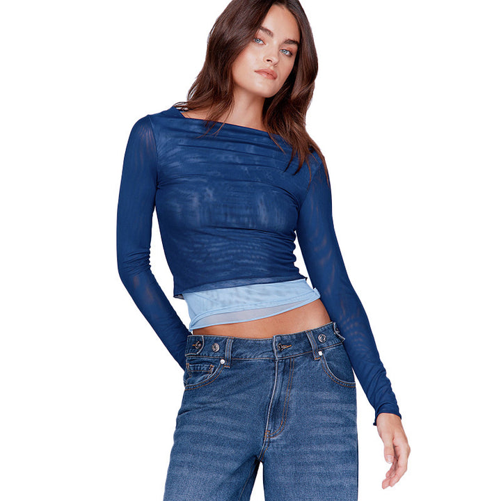 Damer figursyet Crop-Top med raffineret lagdeling og lange ærmer Stilla