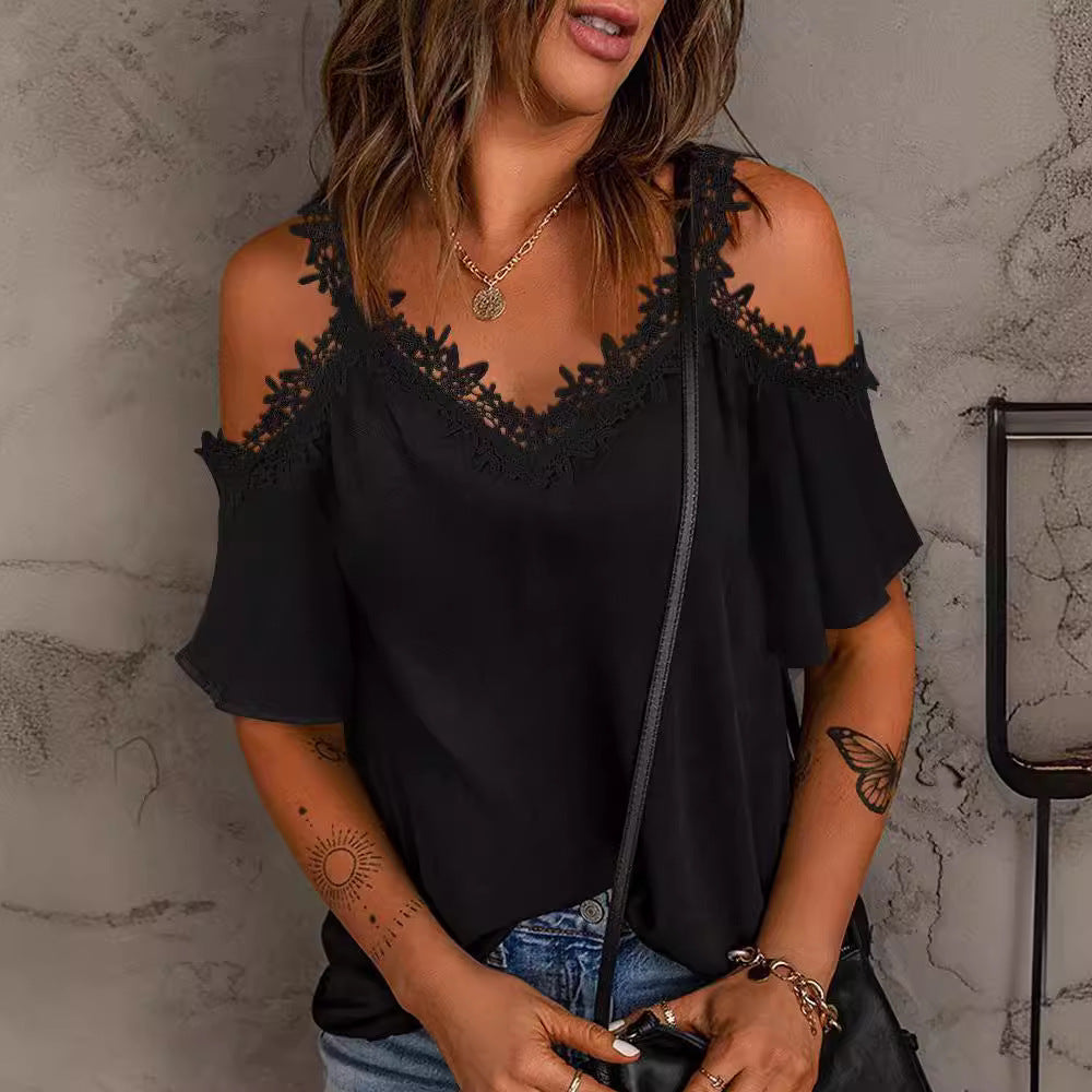 Dame Cold-Shoulder Spidsenblonde Bluse Stilla