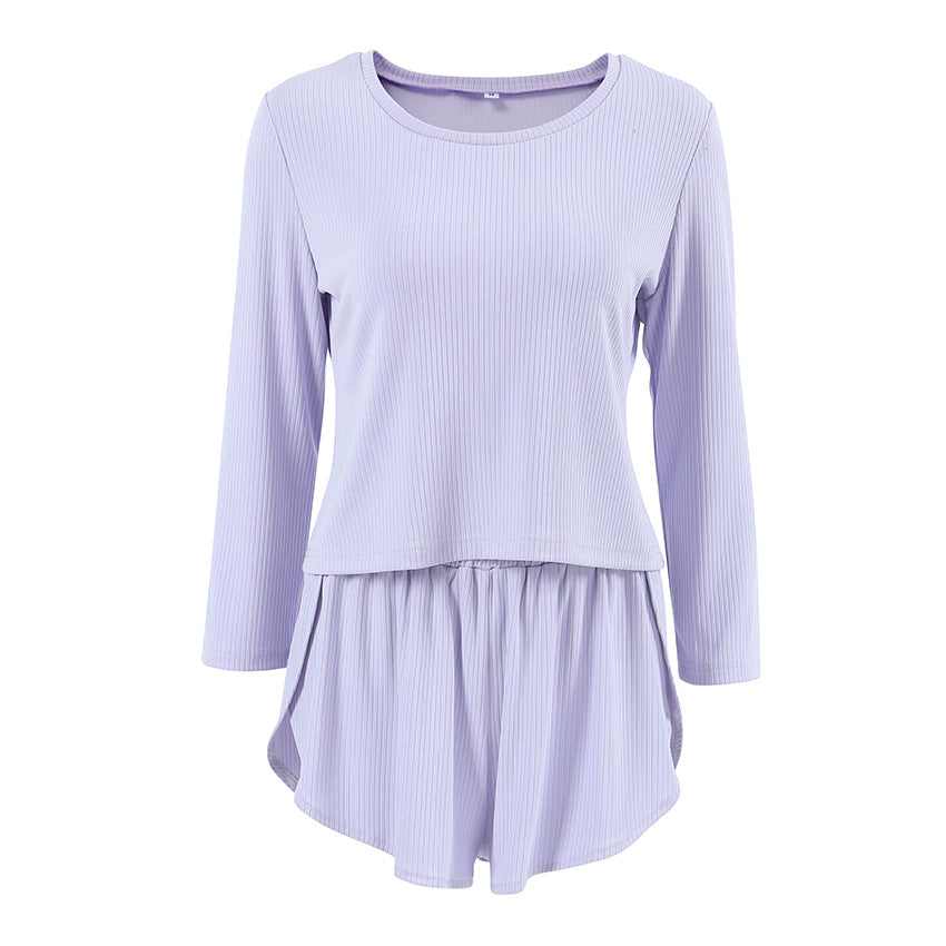 Dame afslappet top og shorts-sæt med moderne ribdesign Stilla