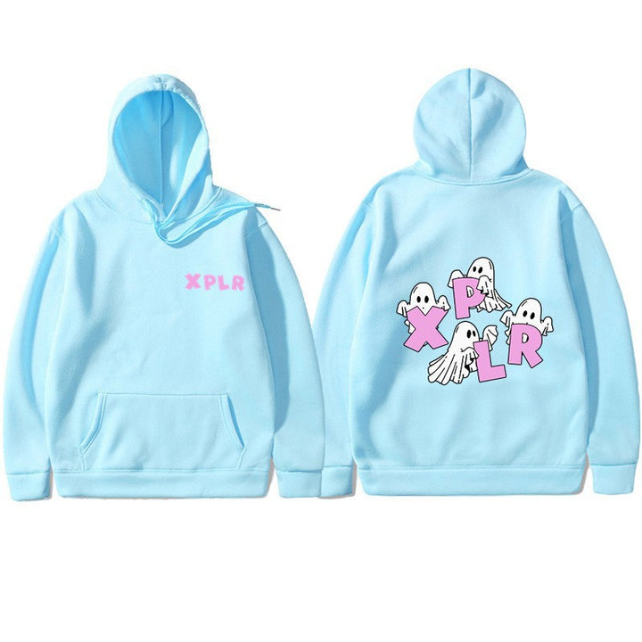 Dame hoodie med kreativt spøgelsesmotiv og kangaroo lomme Skovae