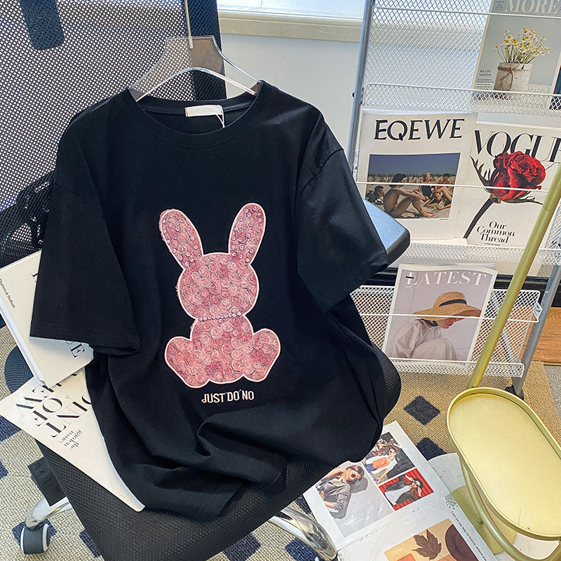 Dame T-shirt med kreativ Bunny-tryk og afslappet snit Stilla