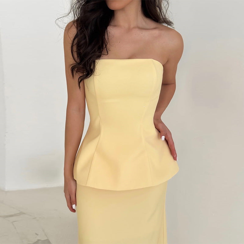 Dame Elegant Peplum Kjole med vid Skirt og hjerteformet Udsnit Stilla