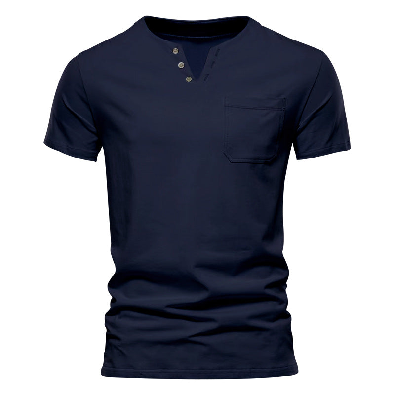 Herrer Kortærmet Henley-Shirt med knaplukning og praktisk brystlomme Stilla