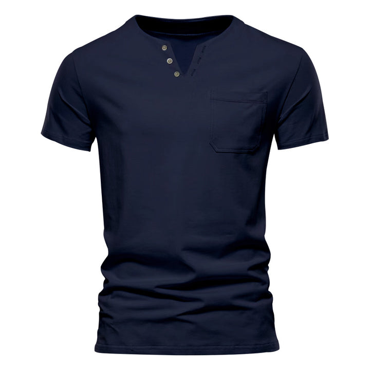 Herrer Kortærmet Henley-Shirt med knaplukning og praktisk brystlomme Stilla