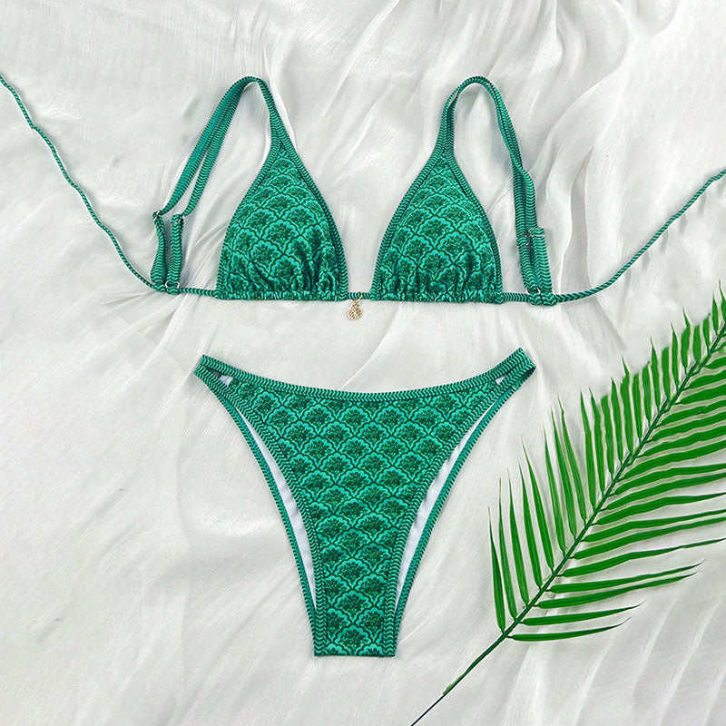 Dame triangel-bikini med eksklusivt mønster og justerbare stropper Skovae