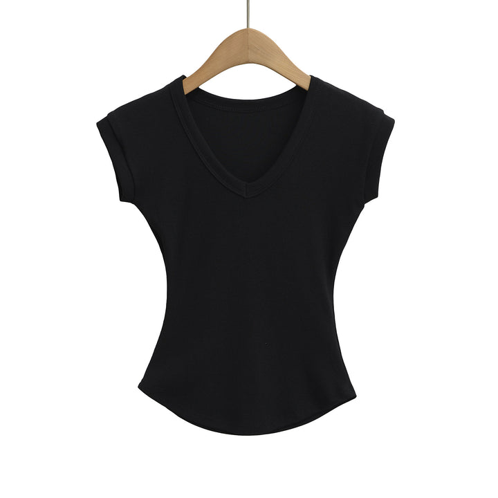 Dame V-hals T-shirt med figursyet snit og blødt materiale Stilla