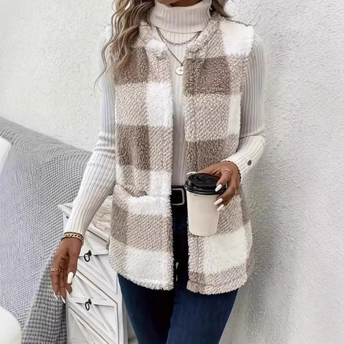 Damer Mønstret Fleece-Vest med praktiske lommer Stilla