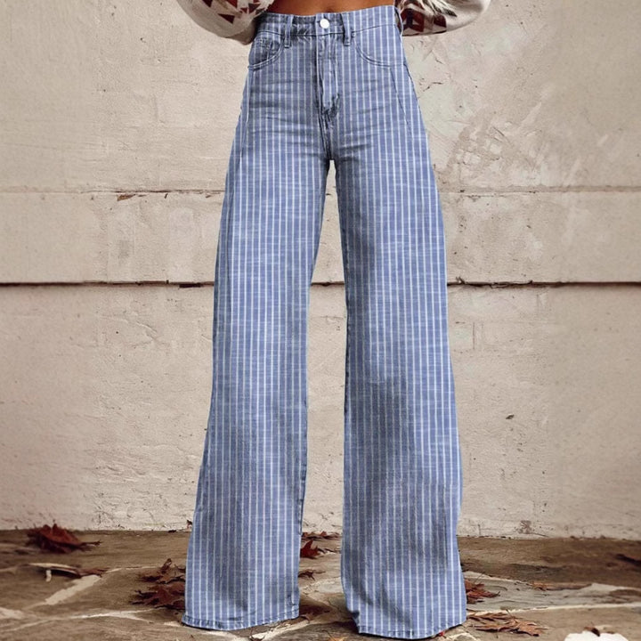 Dame høj talje vidde jeans med modiske striber Stilla