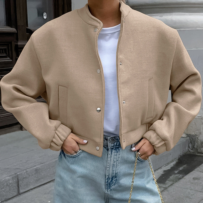 Dame Oversized Fleece-Jakke med klassisk krave og knapdetaljer Stilla