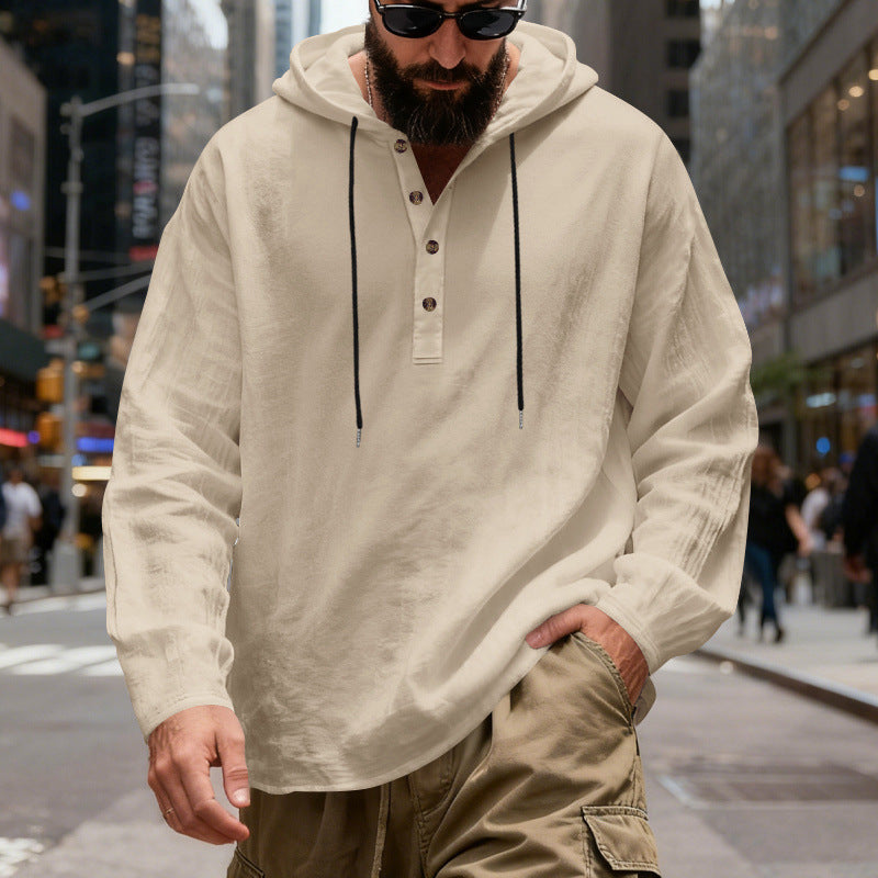 Herren nan lette hættetrøje med knaplister i linnedblanding og afslappet pasform Skovae