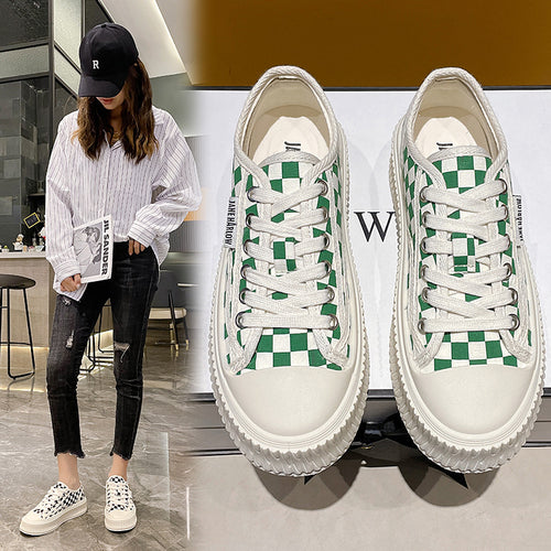 Dame Sneakers med ternet design lavet af bomuld og tyk profil sål Stilla