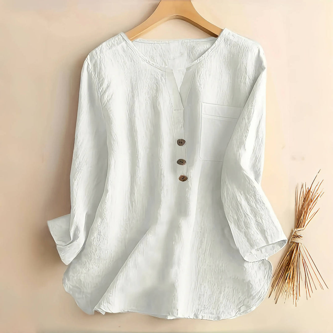 Dame afslappet bluse med knapdesign og lommer Stilla