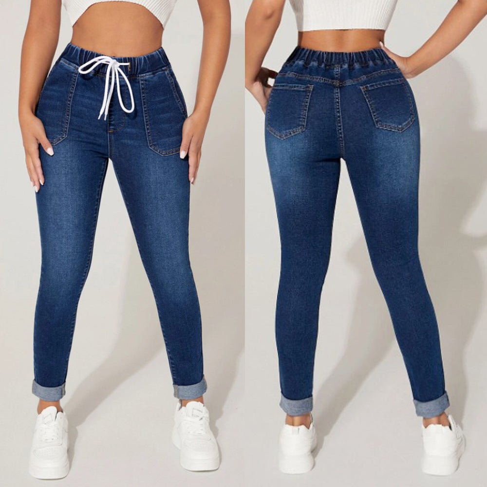 Dame Jeggings med gummibånd og fashionable detaljer Stilla