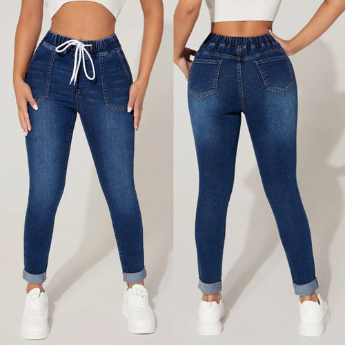 Dame Jeggings med gummibånd og fashionable detaljer Stilla