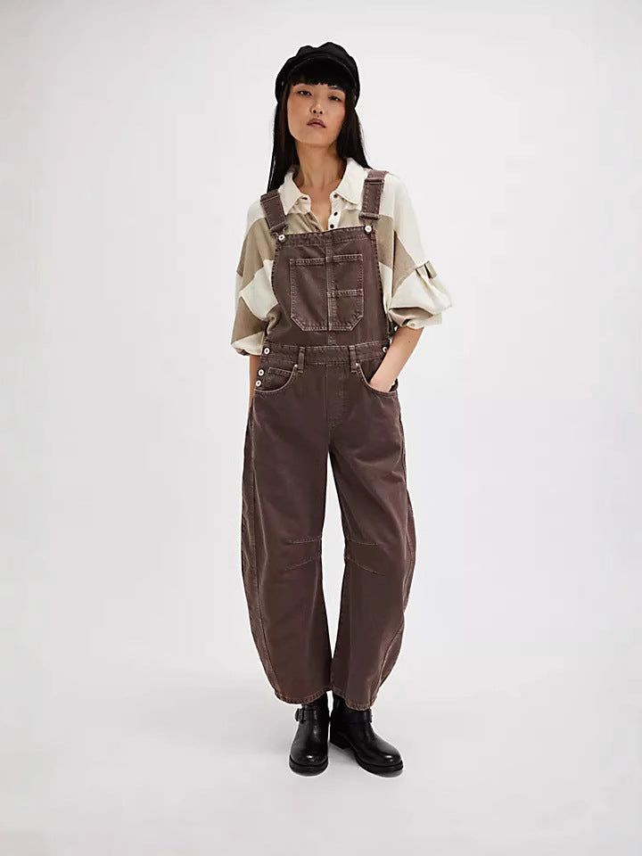 Dame Dungaree i Løs Oversized Stil med Praktiske Lommer og Mode Accenter Skovae