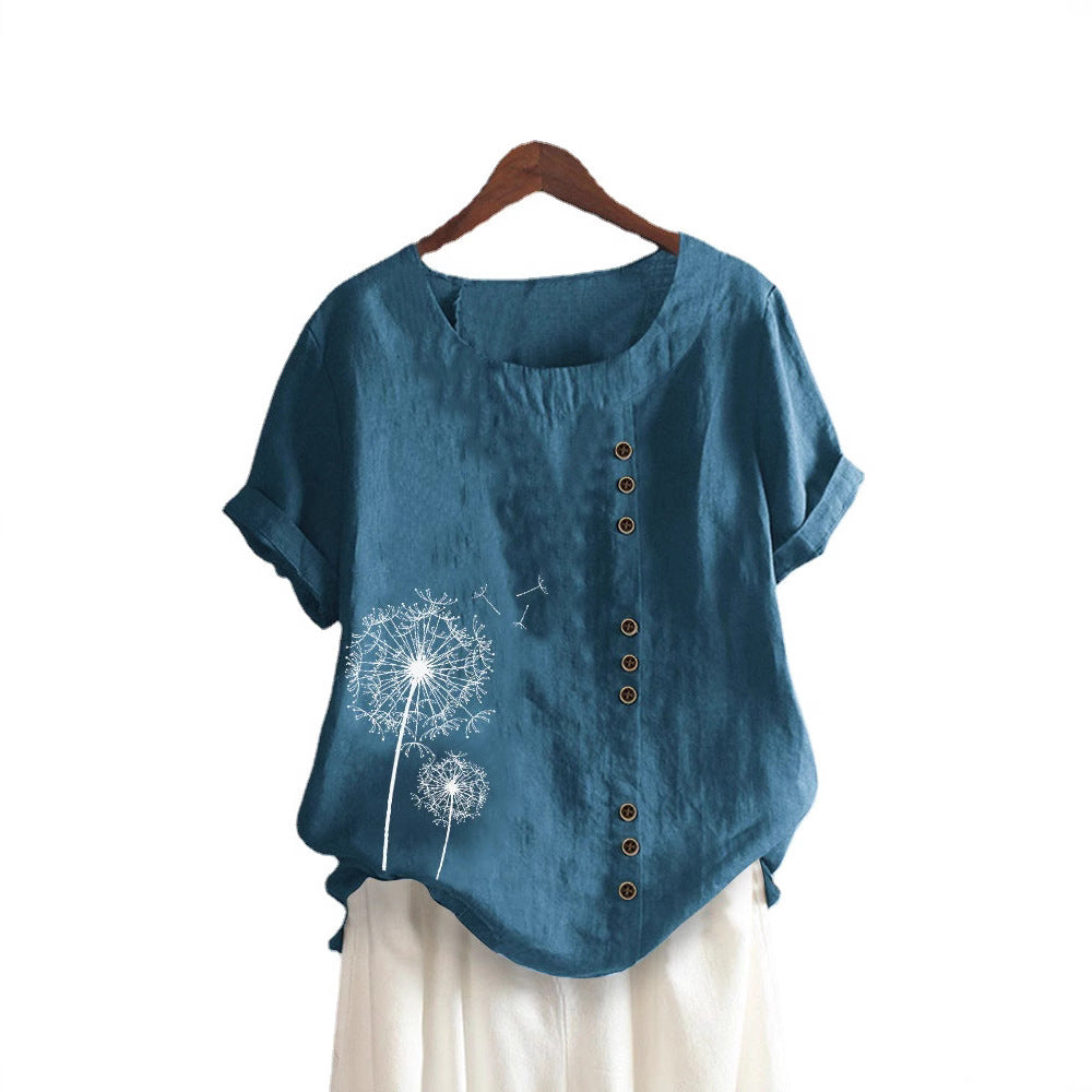 Dame kortærmet bluse med blomstret print og knapbar detalje Stilla