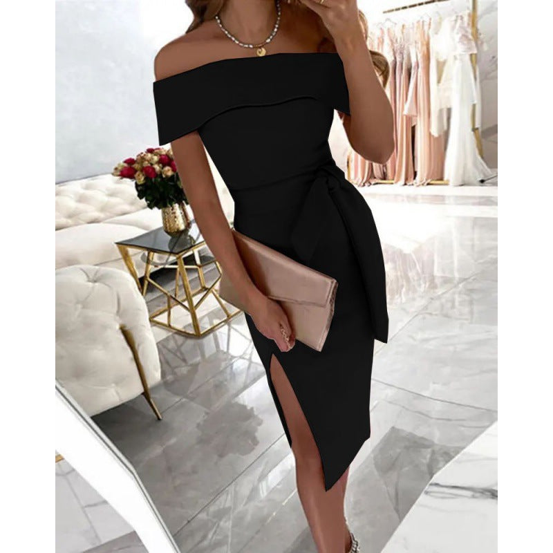 Dame Off-Shoulder Elegant Bodycon Kjole med sidelæsning og sløjfedetalje Stilla